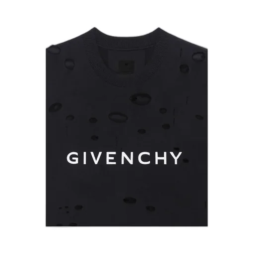 Logo Printed Distressed Crewneck Sweatshirt