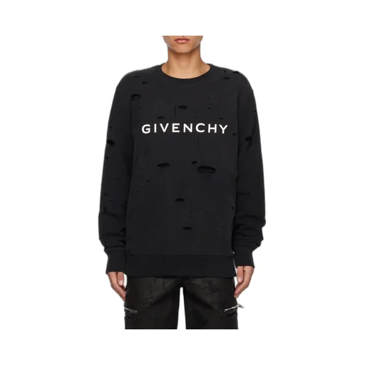 Logo Printed Distressed Crewneck Sweatshirt