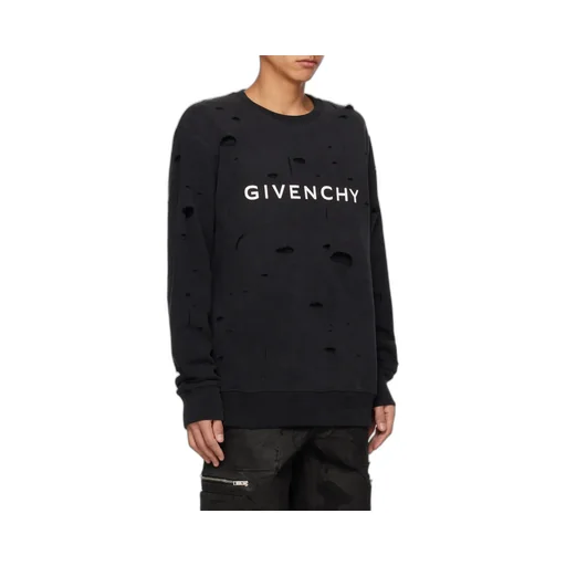 Logo Printed Distressed Crewneck Sweatshirt