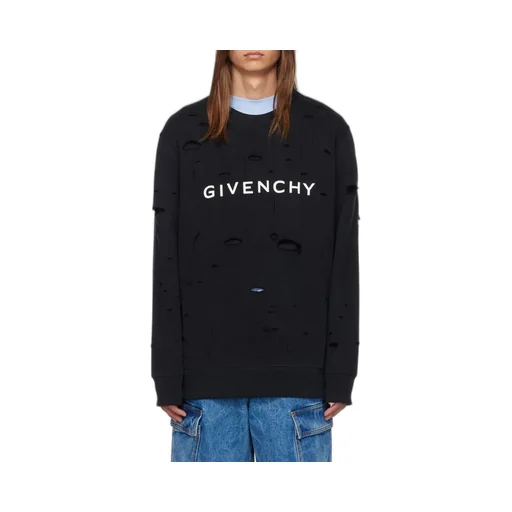 Logo Printed Distressed Crewneck Sweatshirt