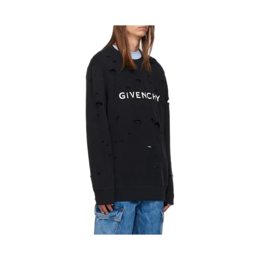 Logo Printed Distressed Crewneck Sweatshirt