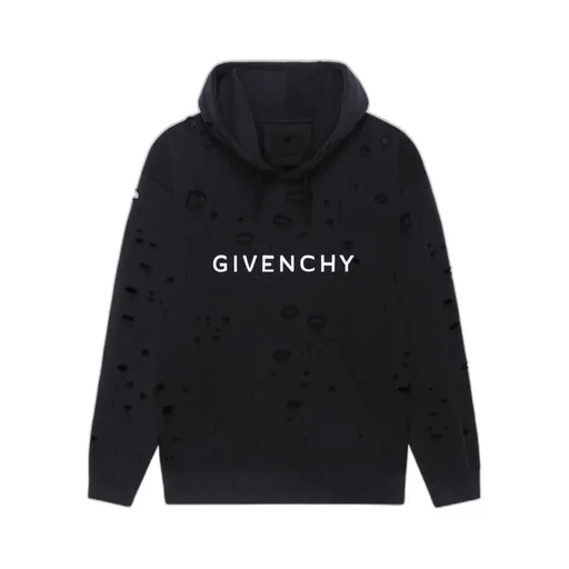 Distressed Logo Printed Drawstring Hoodie