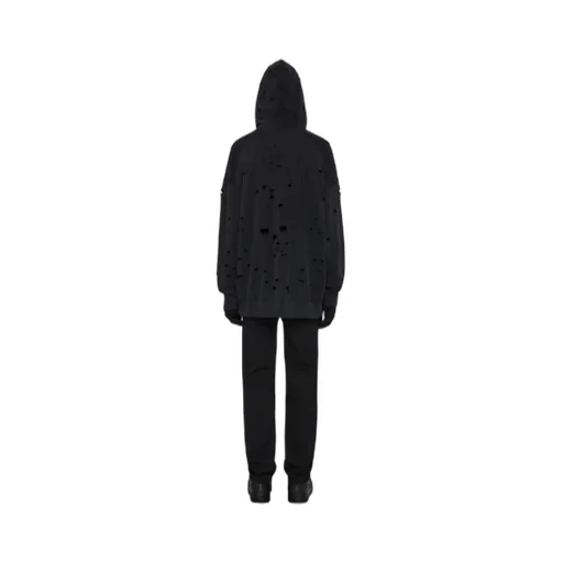 Distressed Logo Printed Drawstring Hoodie