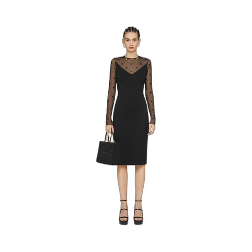V-Neck Sheer Monogrammed Midi Dress