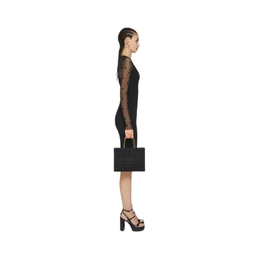 V-Neck Sheer Monogrammed Midi Dress
