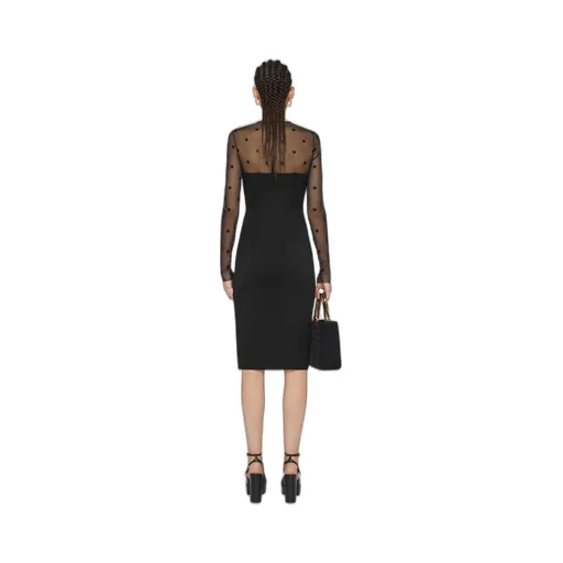 V-Neck Sheer Monogrammed Midi Dress