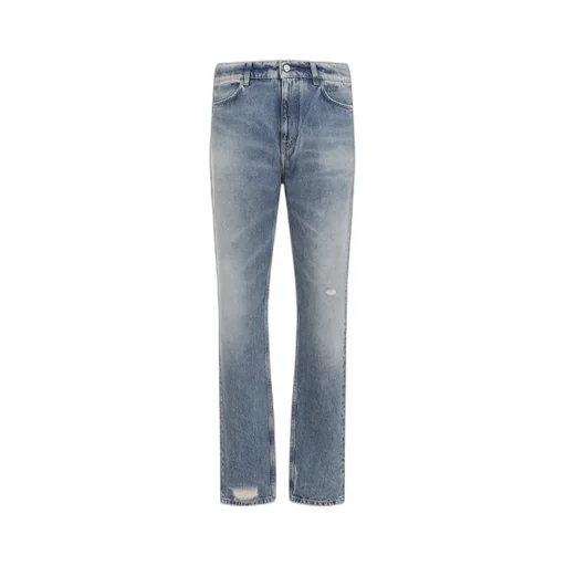 Logo Embroidered Distressed Jeans