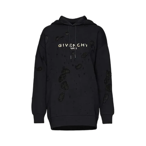 Distressed Logo-Print Cotton Hoodie