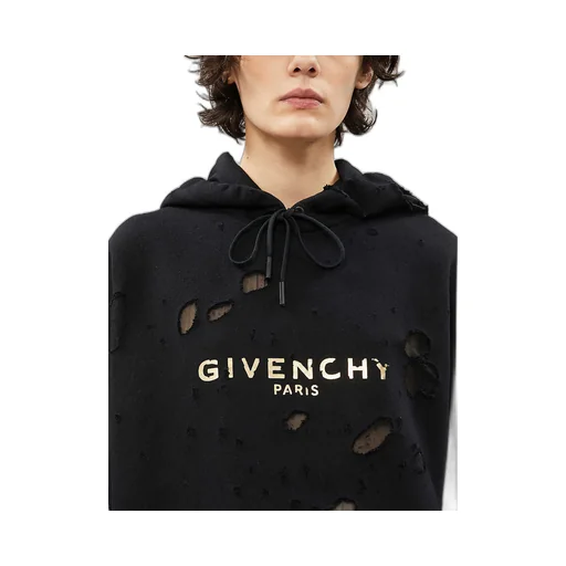 Distressed Logo-Print Cotton Hoodie
