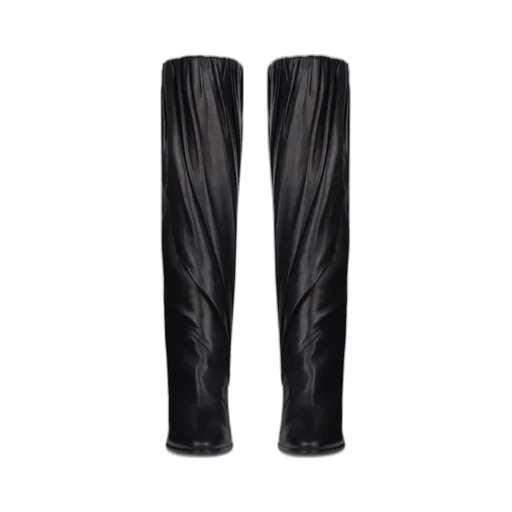 Pleated Chunky Heel Boots