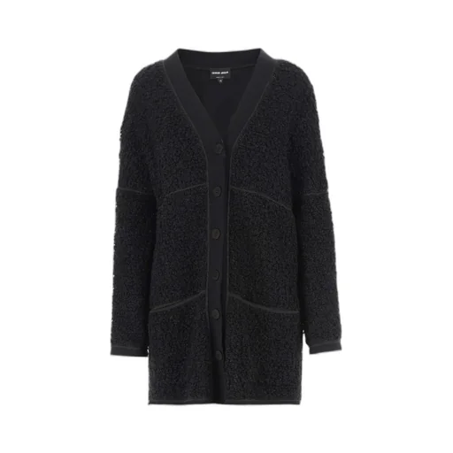 Bouclé-Effect Long Jersey Cardigan