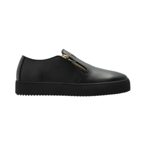 Zip-Detail Leather Sneakers