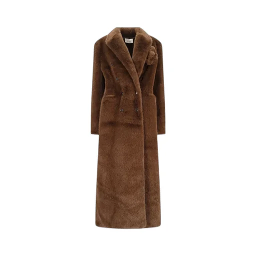 Faux-Fur Floral-Brooch Coat