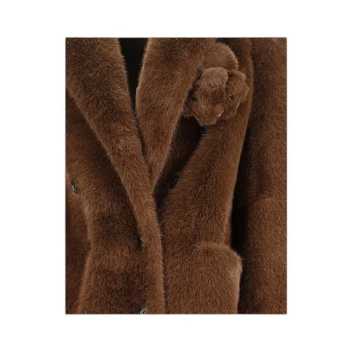 Faux-Fur Floral-Brooch Coat