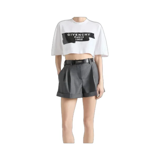 Cropped Cocoon T-Shirt In Cotton With Givenchy Tape Print