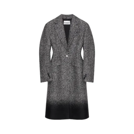 Cocoon Fitted Coat In Herringbone Jacquard Mixed Wool