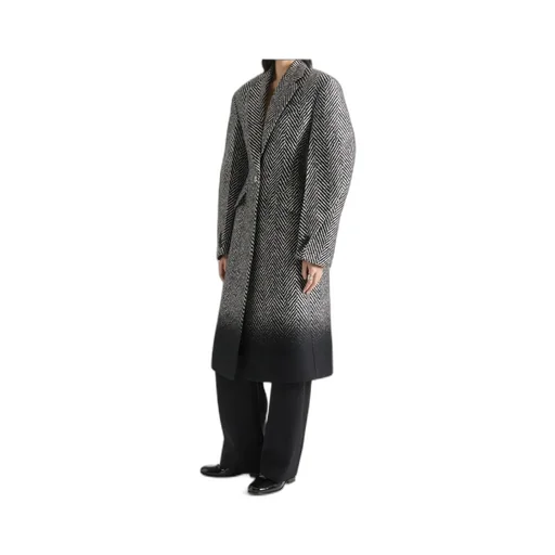 Cocoon Fitted Coat In Herringbone Jacquard Mixed Wool