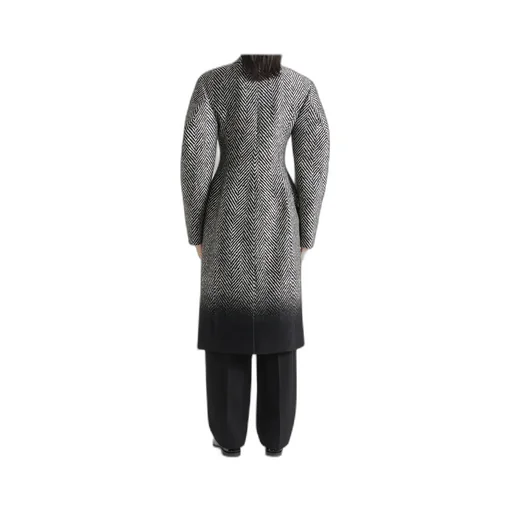 Cocoon Fitted Coat In Herringbone Jacquard Mixed Wool