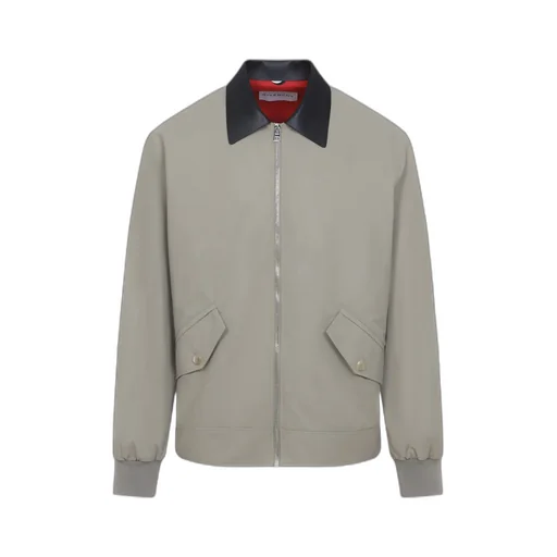 Harrington Jacket In Cotton With Leather Details