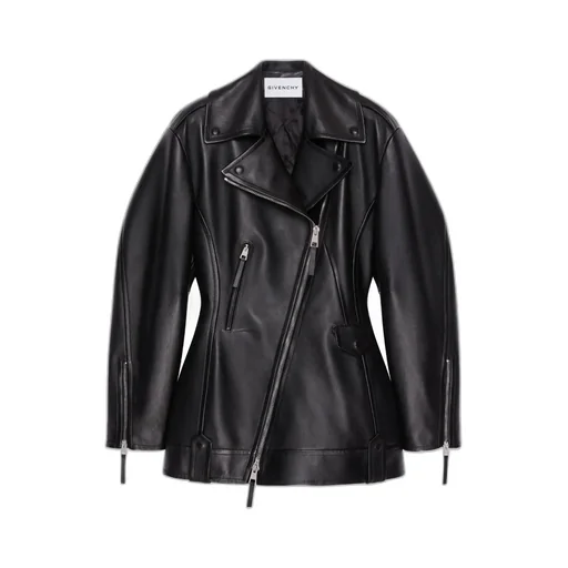 Cinched Biker Jacket In Leather