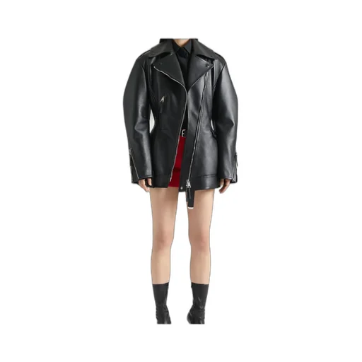 Cinched Biker Jacket In Leather