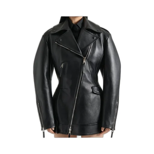 Cinched Biker Jacket In Leather