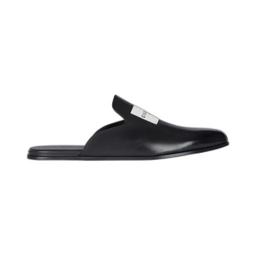 Label Flat Mules In Leather