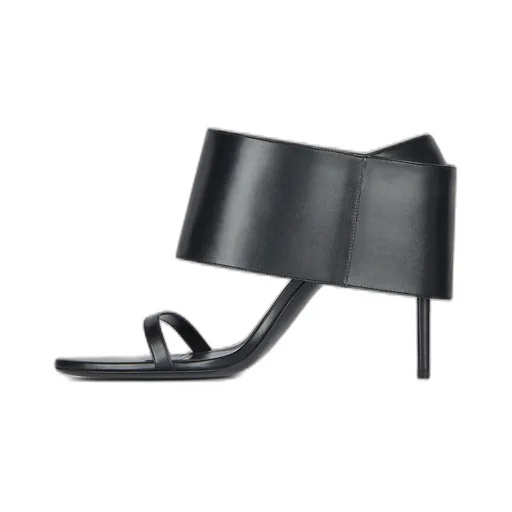 Shark Lock Heart Heeled Sandals In Leather