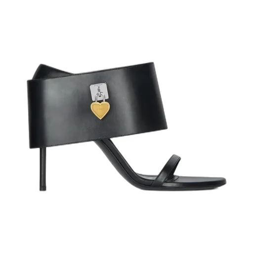 Shark Lock Heart Heeled Sandals In Leather