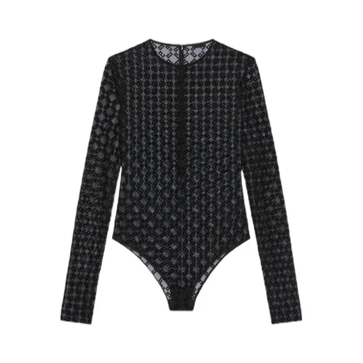 Monogrammed Sheer Long-Sleeve Top