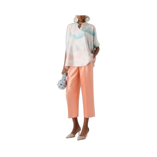 High-Waisted Cropped Silk Trousers