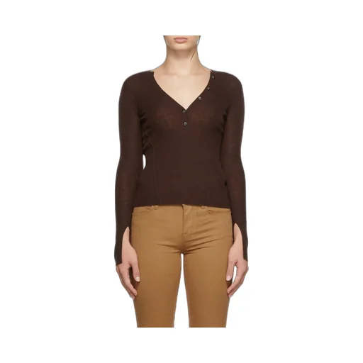 Decorative-Button Wool-Blend Knit Top