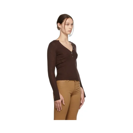 Decorative-Button Wool-Blend Knit Top