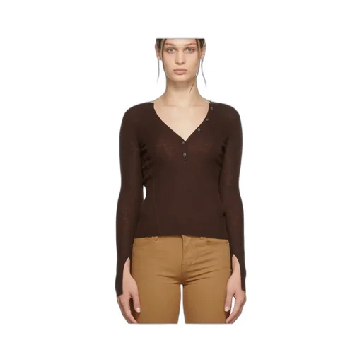 Decorative-Button Wool-Blend Knit Top