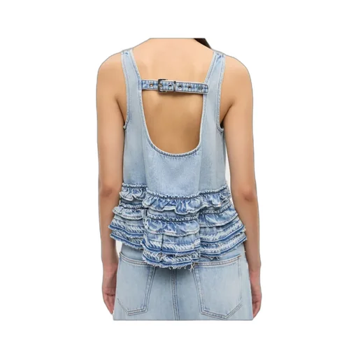 Ruffled Sleeveless Denim Top