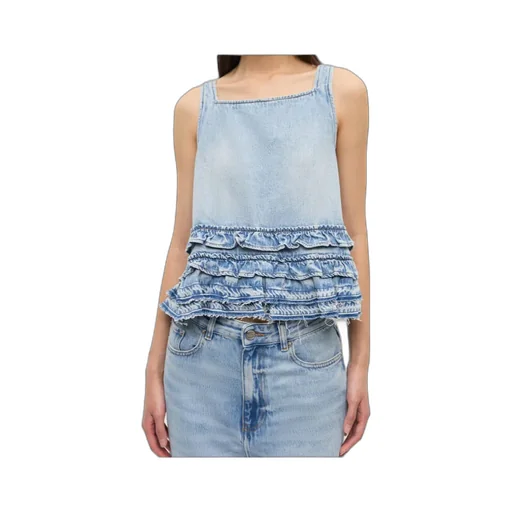 Ruffled Sleeveless Denim Top