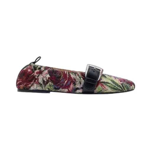 Tapestry Buckle Strap Ballerinas