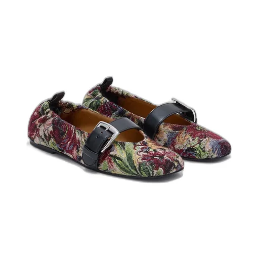 Tapestry Buckle Strap Ballerinas