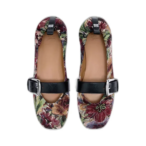 Tapestry Buckle Strap Ballerinas