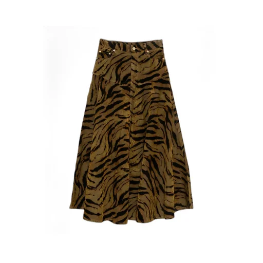 Tiger-Print Denim Maxi Skirt