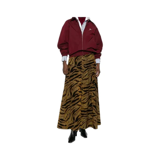 Tiger-Print Denim Maxi Skirt