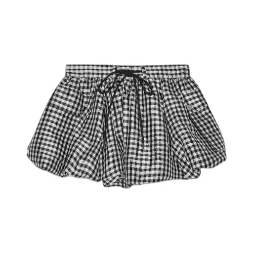 Crinkled Check Mini Bubble Skirt