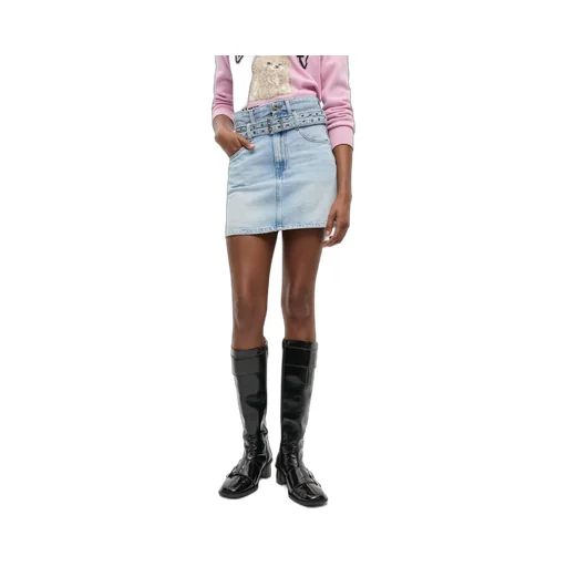 Belted Denim Mini Skirt