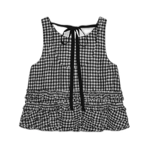 Crinkled Check Frill Top
