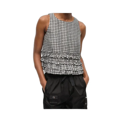 Crinkled Check Frill Top