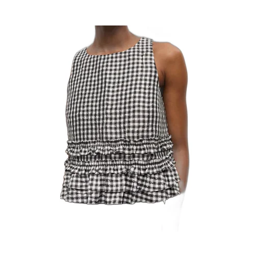 Crinkled Check Frill Top