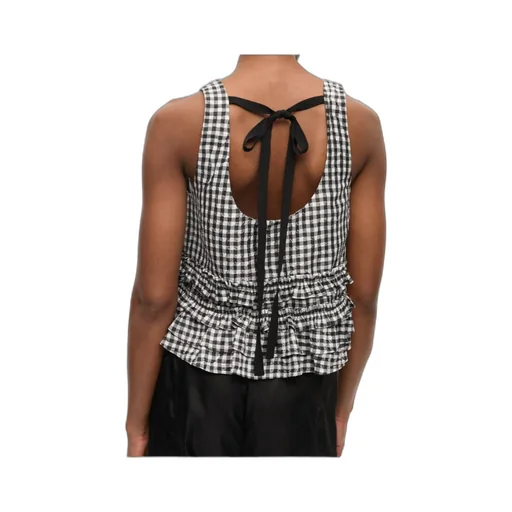 Crinkled Check Frill Top