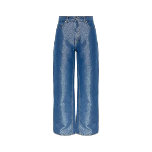 Metallic-Effect Logo Patch Jeans