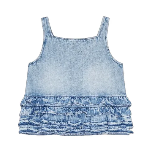Ruffled Sleeveless Denim Top