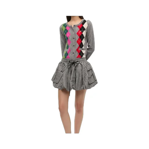 Crinkled Check Mini Bubble Skirt